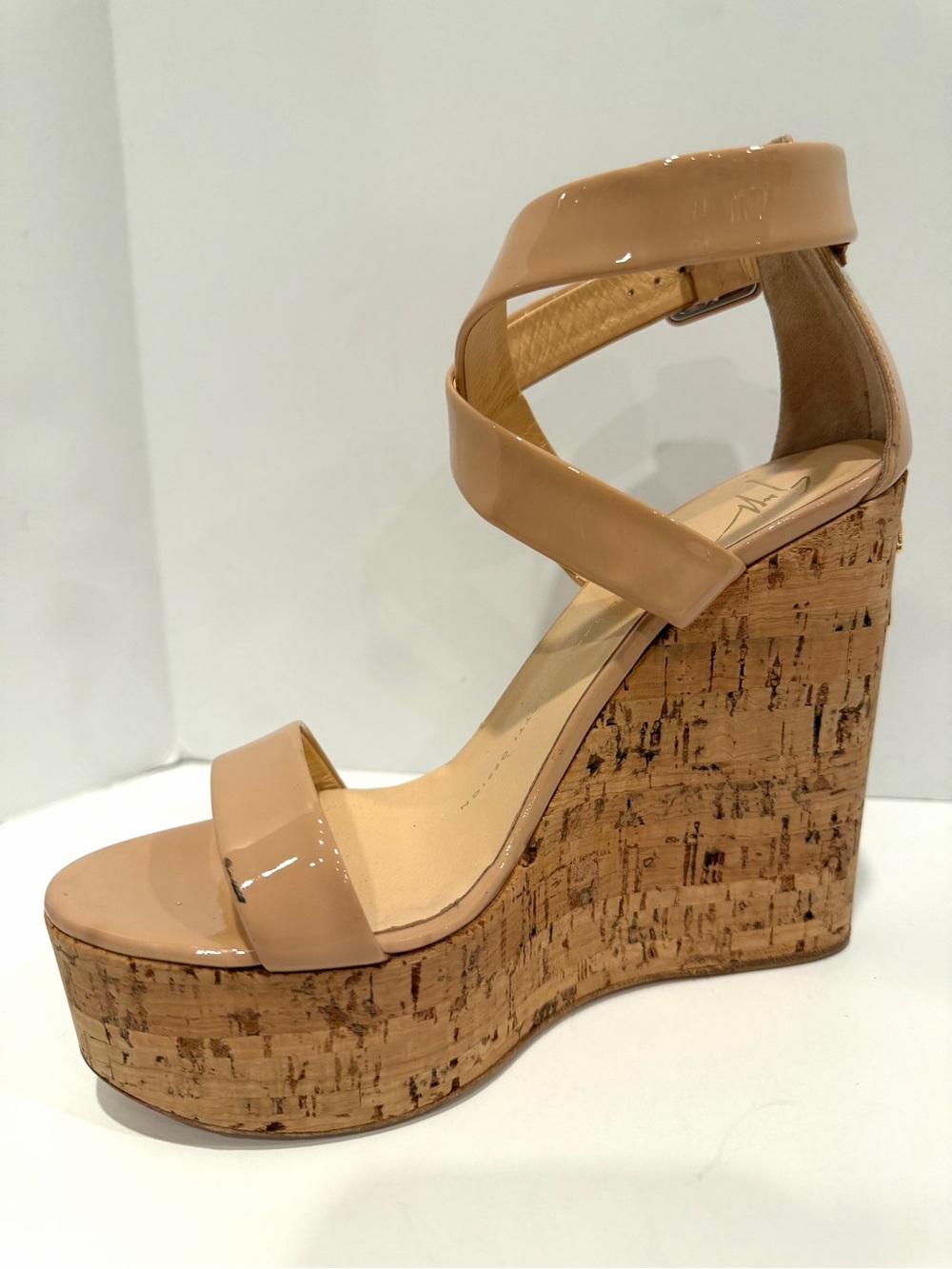 Giuseppe Zanotti Nude Patent Leather Cork Platform Wedges EU 36.5 Made in Italy - Picture 11 of 13